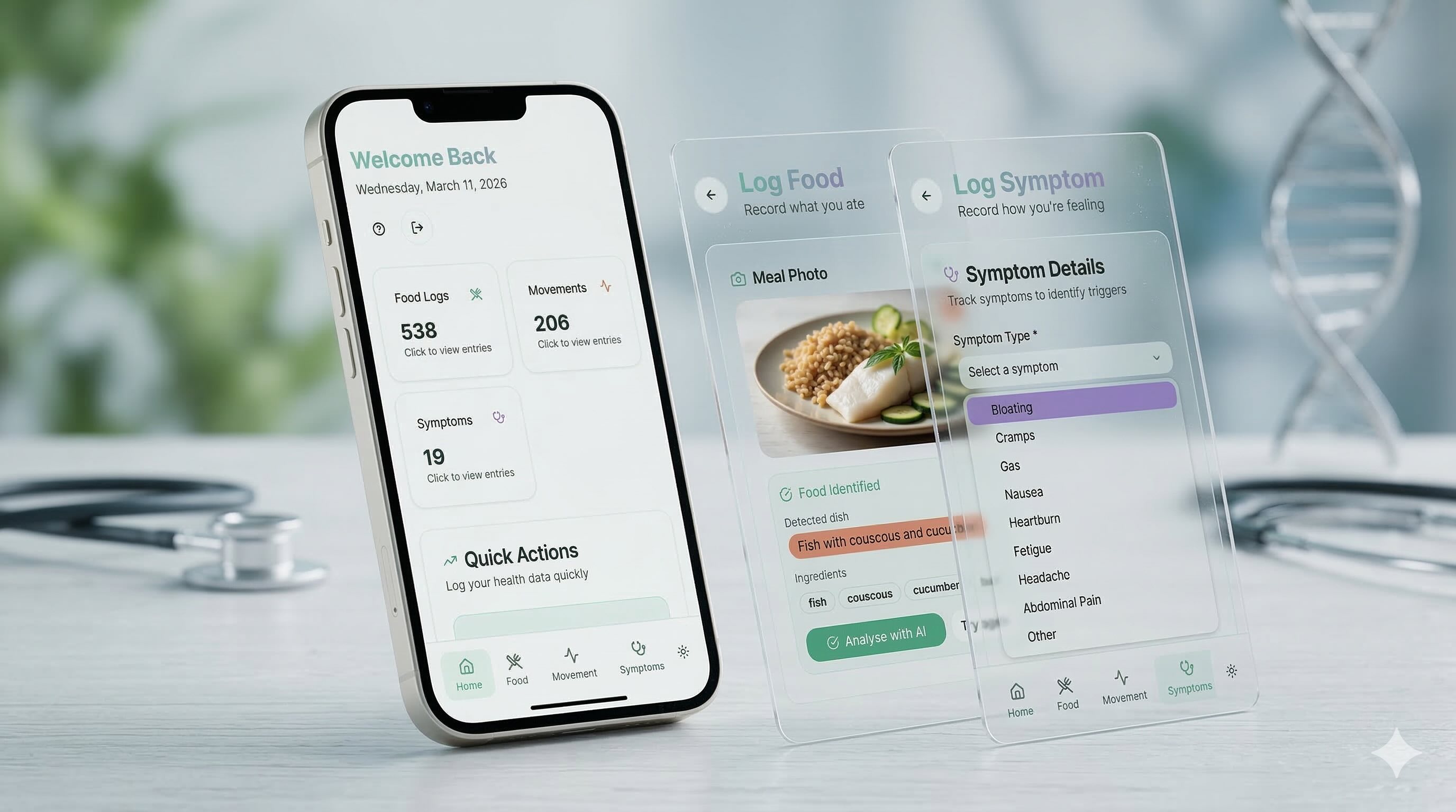 Interface de l'application Gut Tracker